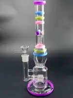 Beautiful Rainbow Glass Bong Dab Rig Water Pipe Tire Style Honeycomb Diffuser Percolator with Female Joint 18mm Height 14inch glass bongs f
