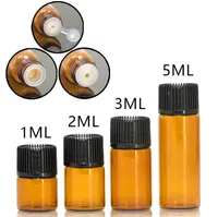 1 ml 2 ml 3 ml 5 ml Amber Damlalık Mini Cam Şişe Esansiyel Yağı Ekran Flakon Küçük Serum Parfüm Kahverengi Örnek konteyner