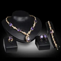 Rings Necklaces Bracelets Earrings Jewelry Set Fashion Royal Imitation Gemstone 18K Gold Plated Party Jewelry 4-piece Set Wholesale JS061