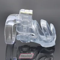 La doctora Mona Lisa: el nuevo dispositivo masculino de resina de punción PA transparente Castidad Jaula con cuatro anillos Kit translúcido Bondage SM Toys