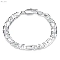 High-quality 925 sterling silver plated Figaro chain bracelet 8MMX20CM fashion man jewelry low price wholesale free shipping