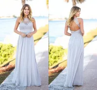 Silver Country Rustic 2020 Cheap Bridesmaid Dresses Sleeveless Open Back Floor Length Chiffon Maids of Honor Gowns Wedding Guest Wear