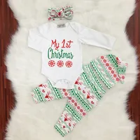 New Christmas Clothing stellt 4pcs Outfit 'My First Christmas' Langärmeliges Baby Strampler Set mit Haarband Hut