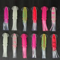 12 unids 10 cm señuelos de pesca de calamar de plástico blando para plantillas de color mezclado Big Game pesca calamar luminoso faldas faldas de cebo artificial
