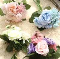 1 boeket 30 cm rozen Dahlia's madeliefjes zijde bloem bruiloft boeket kunstbloemen val levendig nep blad bruids boeketten decoratie