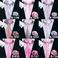 Heren roze banden hot koop casual stropdas set goedkope nek stropdas set zijde hoge kwaliteit mannen stropdas hanky manchetknopen set