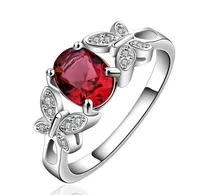 Silber überzogene Hochzeit Zirkonia Ring Rot / Champagner Schmetterling Edelstein Ringe Tierschmuck für Frauen Damen Heißer Verkauf