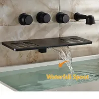 Wholesale And Retail Luxury Modern Oil Rubbed Bronze Waterfall Bathroom Tub Faucet W  Hand Shower Sprayer Wall Mounted