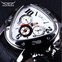Jaragar Sport Fashion Design Mens Klockor Top Märke Luxury Automatic Watch Triangle 3 Dial Display Äkta läderrem Klocka