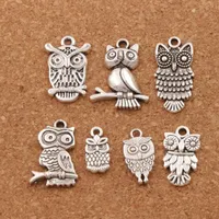 3D Bird Owl Charms Pendants Mode 100pcs / Lot 7styles Tibétatan Silver Fit Bracelets Collier Boucles d'oreilles Bijoux DIY LM40