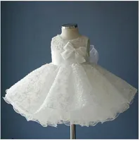 Noble white bow baptism christening gown,New born baby girls/infant princess Tutu birthday dresses,batizado,bapteme