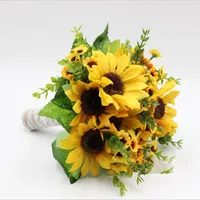 Fresh Yellow Sunflower Bouquet Bridal Artificial Blommor Leverantörer Fleur Artificielle Bouquet de Mariage Bride Bouquet