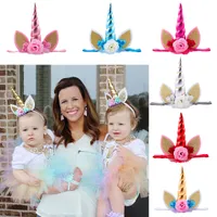 Hot New Baby Urodziny Urodziny Party Crown Baby Girls Unicorn Cat Ears Kwiat Elastyczny Pałąk Fancy Dress Cosplay Hj155