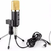 Novo MK-F100TL USB 2.0 Condensador Microfone De Gravação De Som Com Suporte de Volume Preto Ajustável Microfone Para Rádio Braudcasting