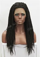 Peruca de Cabelo de Trança Sintética Castanho Escuro Completo Kanekalon Trançado Rendas frente perucas Para As Mulheres Negras, Peruca Trança para a África Americano