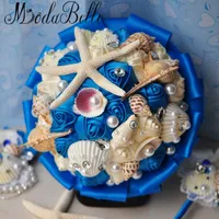 2018 de style marin perle bouquet bouquet de mariage cristaux de la soie bleue Starfish coquillages océans plage Bouquet de mariée Braut Strauss