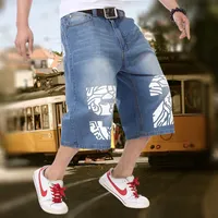 Wholesale-Baggy Mens Blue Jeans Hip Hop Loose Jeans Men Baggy Denim Breeches Shorts Jeans For Men Summer Men&#039;s Capris Big Plus Size
