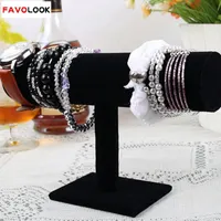 Partihandel-23cm/9.1in Black Velvet Armband Chain Watch Display T-Bar Rack Jewelry Hard Stand Holder Jewelry Organizer