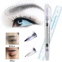 2pcs/Set Microblading Surgical Skin Marker Eyebrow Marker Pen With Measure Measuring Ruler Tattoo Skin Scribe Tool Disposable