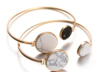 2 ontwerpen Nieuwe Vintage Goudlegering Driehoek en Ronde Turqoise Marblized Stone Charm Manchet Bangle Verstelbare Armbanden Manchet Sieraden BQ