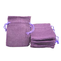 7x9cm Faux Jute Drawstring Jewelry Bags Candy Beads Small Pouches Burlap Blank Linen Fabric Gift packaging bags Hessian bag for sale Purple