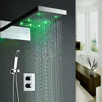Set doccia a cascata per bagno ad incasso ad alta portata LED a cascata con grande getto a pioggia Set di rubinetti termostatici Lusso