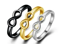 Złoty Srebrzysty Czarny Platerowanie 925 Sterling Silver Infinity Pierścień Charms Mężczyzna Kobieta Moda Biżuteria 10 sztuk / partia Rozmiar US6 / 7/8/9 / 10