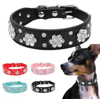 Didog Rhinestone Dog Collar Diamante Pet Neckleace Bling Catレザーカラーブルーピンクブラックレッド小型犬G992