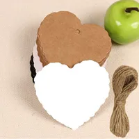 1000pcs/set Blank Heart Shape Craft Paper Hang Tag Wedding Party Label Price Gift Cards Decoration Bookmark + String