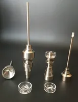 Bongo de vidro Conjunto de ferramentas 6 em 1 prego de titânio com Titanium unha Carb Cap 10 mm 14 mm 18 mm ajustável Domeless GR2 Titanium / quartzo híbrido