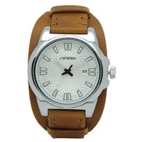 2016 New Lleguncia Hot Vended Vintage PU Banda de cuero de PU Reloj de gran tamaño para Hombres Cuarzo Top Capa Unisex Reloj de pulsera