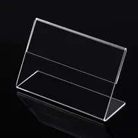 Clear 6x4cm L Shape PMMA Acrylic Plastic Table Sign Price Tag Label Display Paper Promotion Card Holder Stand 50pcs
