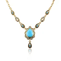 Yunkingdom Ethnic Turkish Style Necklaces For Women Vintage Gold Color Water Drop Resin Pendant &Necklace Women Jewelry Wholes