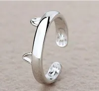 Anillo de oreja de gato plateado de plata Diseño Lindo anillo de gato de la joyería de moda para mujeres Regalo de niña pequeño ajustable Anel HJIA856