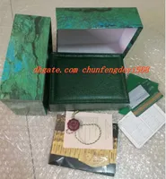 Högkvalitativ Luxury Watch Mens Watch Box Inre yttre Womans Klockor Lådor Män Armbandsur Green Booklet Card