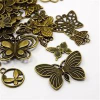 Venta al por mayor-40pc Charmes de mariposa, colgantes, bronce antiguo estilo mezclado joyería caliente