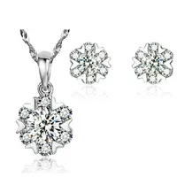 925 sterling silver jewelry sets earring & necklace six crystal snowflake shaped charms vintage classic hot free shipping