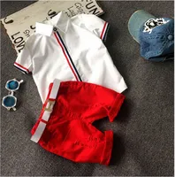 2016 Sommarpojkar Kläder Satser Gentleman Style Kortärmad Stripe T-shirts + Shorts 2st Set Barnkläder Kids Baby Passar 5sets / Lot