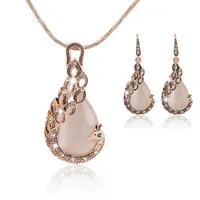 Nieuwe Collectie Pauw Crystal Rhinestone Hanger Ketting Drop Earring Set Vrouwen Mode-sieraden Set Gift voor Liefde