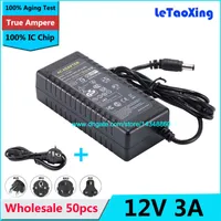 50pcs DC12V 3A Power Adapter Supply with Cord Cords Cable For 5050 3528 LED Rigid Strip Light LED Display LCD Monitor With IC Chip