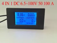 Wholesale-4 in 1 ammeter voltmeter Digital voltage ampere Power Energy meter DC 6.5~100V with LCD display Blue backlight 50A 100A