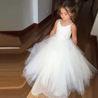 Cheap Flower Girls Dresses Tulle Lace Top Spaghetti Formal Kids Wear For Party 2019 Free Shipping Toddler Gowns