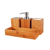 Set di accessori da bagno in bambù Distributore di sapone Square Cup Porta spazzolino USA Stock 4 pezzi Organizer da bagno