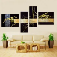 Handmade 4 pcs/set black gold silver modern abstract wall art oil painting on canvas pictures unique gift for living room