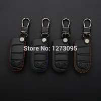Hand Stitched Genuine Leather Car Keychain for Dodge Journey 2012 2013 2014 2 Buttons Smart Remote Key Ring Cover Case Auto Accessory