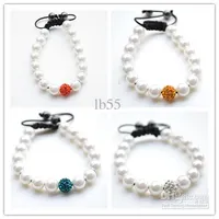 best! 4 Mixed Color White Pearl Micro Pave CZ Disco10mm Ball Bead High Quality Micro Pave Crystal Shamballa Bracelet women jewelry k35365