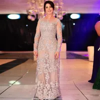 Illusion Płaszcza Kobiety Formalne Suknie Wieczór Wear Jewel Sheer Neck Lace Aplikacje Długie Rękawy Prom Dress Plus Size Mother Party Dress