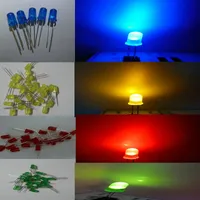 1000pcs 5mm vit röd blå grön gul orange diffused LED-lampa Emittagande diod Foggy Ultra Light Bead Plug-In DIY Kit Övning vid vinkel