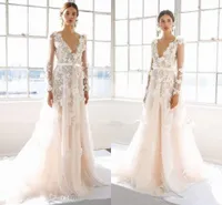 Marchesa 3D Floral Långärmad Bröllopsklänningar Modest Fashion Plus Storlek Prinsessan Dubai Arabisk Handgjord Flower Castle Bridal Dress
