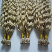 100 g / brins 3 faisceaux Remy Hair Extensions Kératine I Tip Hair Extensions Blonde brésilienne Kinky Curly Hair Extensions Kératine humaine